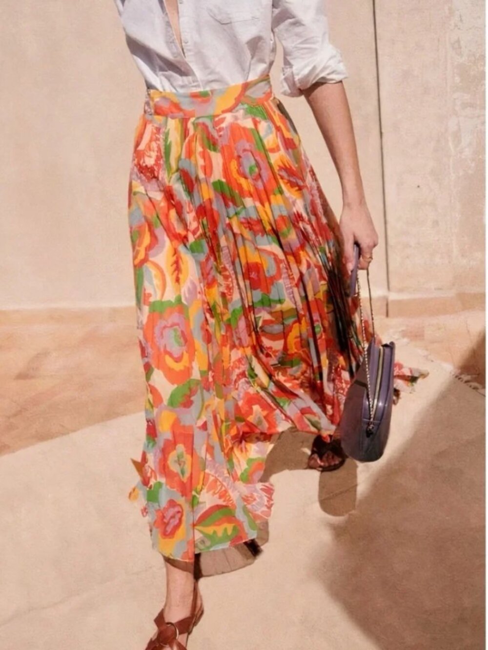 ✨ SALE✨ Sezane Dilo Midi Skirt Seventies Floral Pleated French Colorful Retro